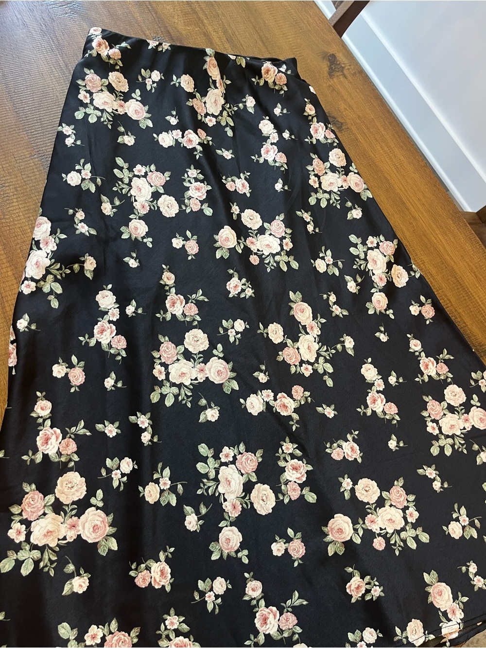 Altar'd State Black Maxi Skirt with Pink Floral Print
